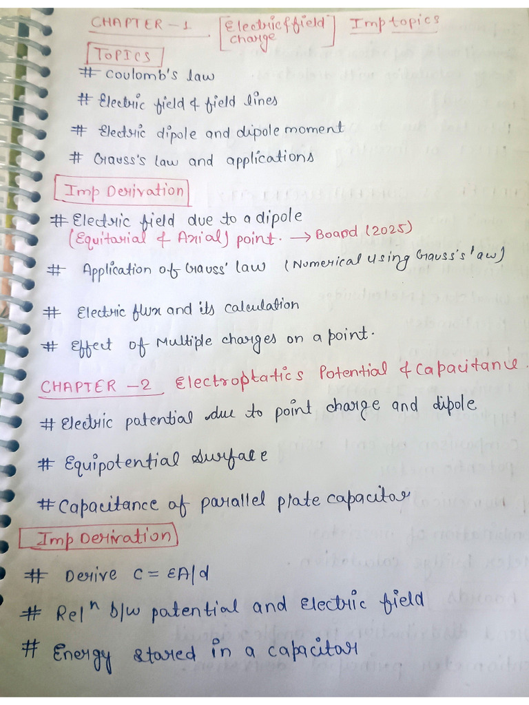 Chapter Wise Imp Topics, Derivation and Numerical. | PDF