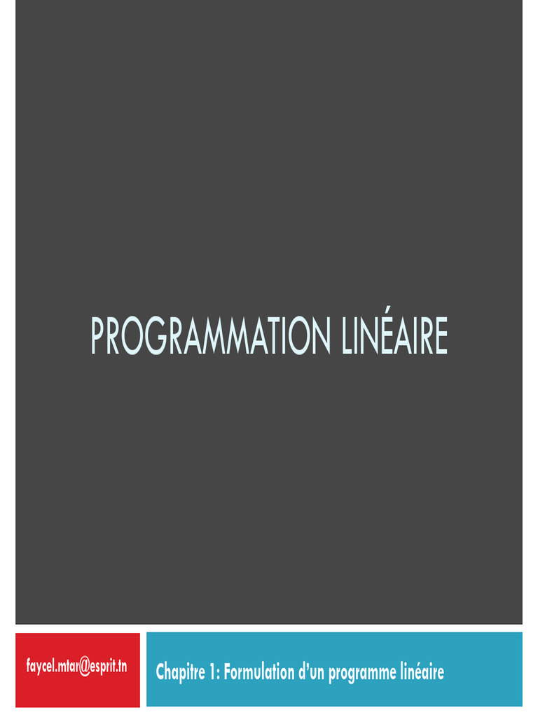 Modélisation en Programmation Linéaire | PDF | Optimisation linéaire ...