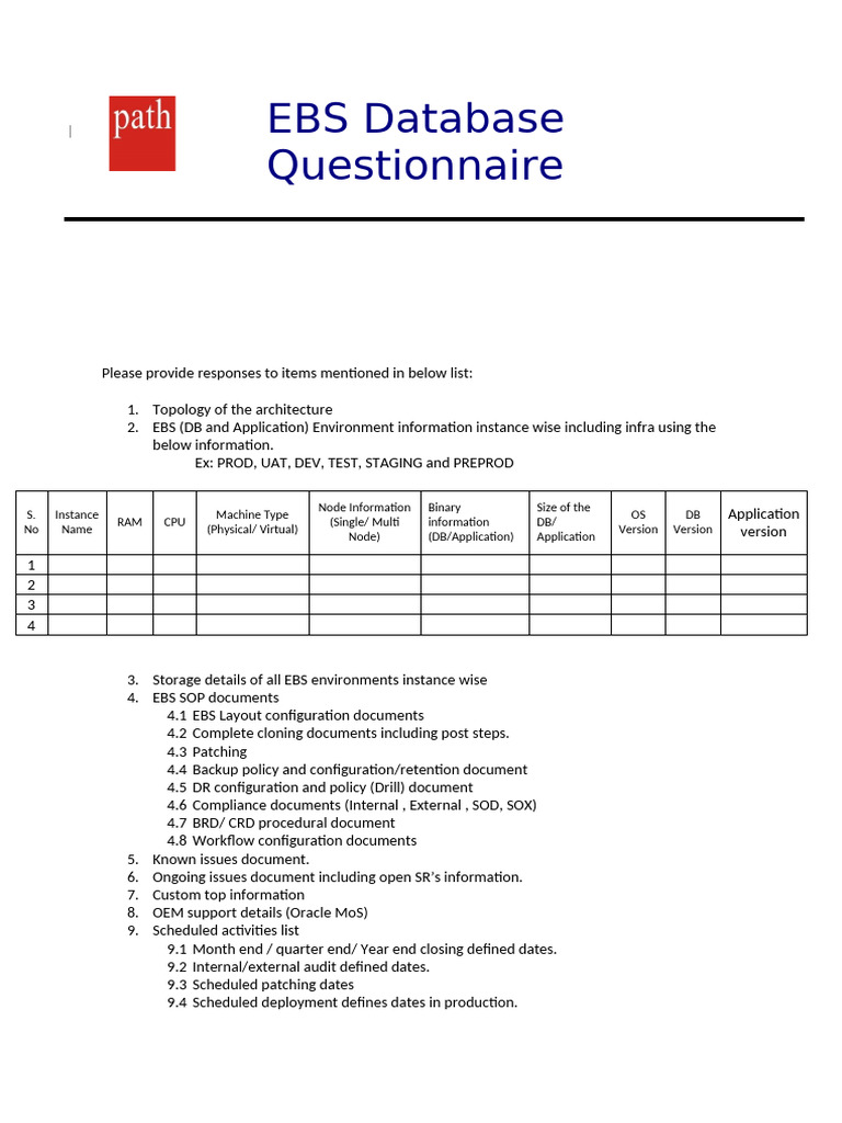 EBS_DBA_Quesinnare_v1.0 | PDF