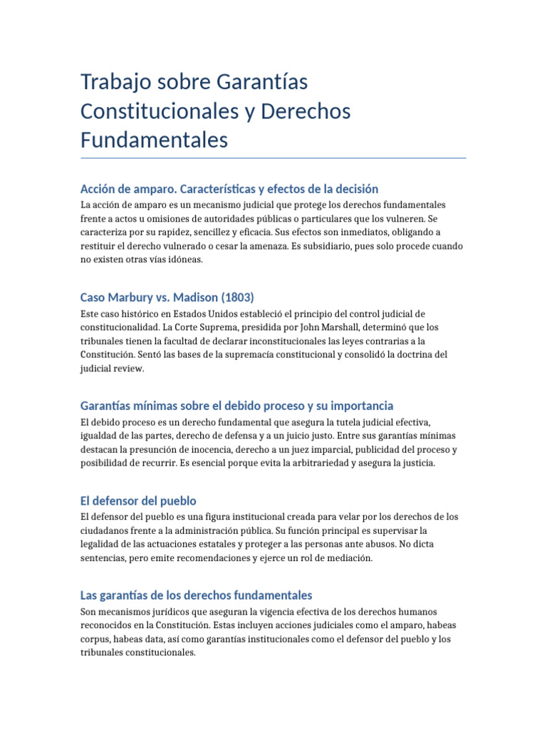 Trabajo Garantias Constitucionales | PDF | Debido al proceso | Derecho ...
