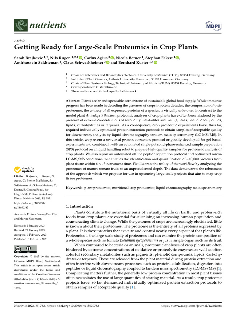 Large-Scale Proteomics in Crop Plants | PDF | Proteomics | Liquid ...