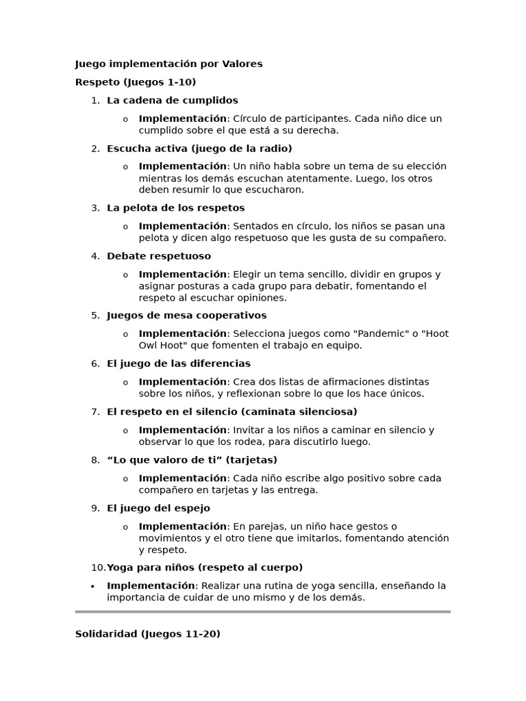 Juegos para Fomentar Valores en Niños | PDF | Amor | Las emociones