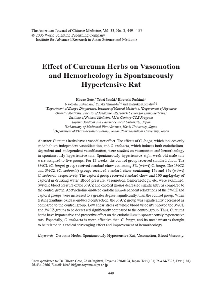 Effect of Curcuma Herbs on Vasomotion | PDF | Blood Plasma | Blood Vessel
