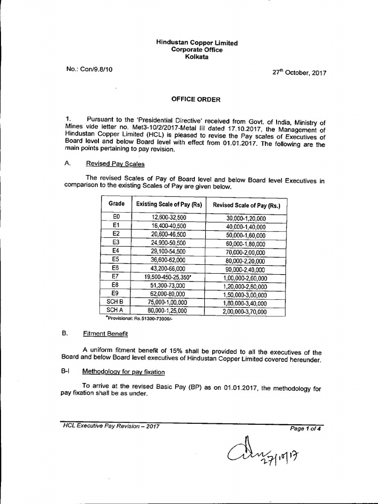 HCL Executive Pay Revision 2017 | PDF | Pension | Taxes