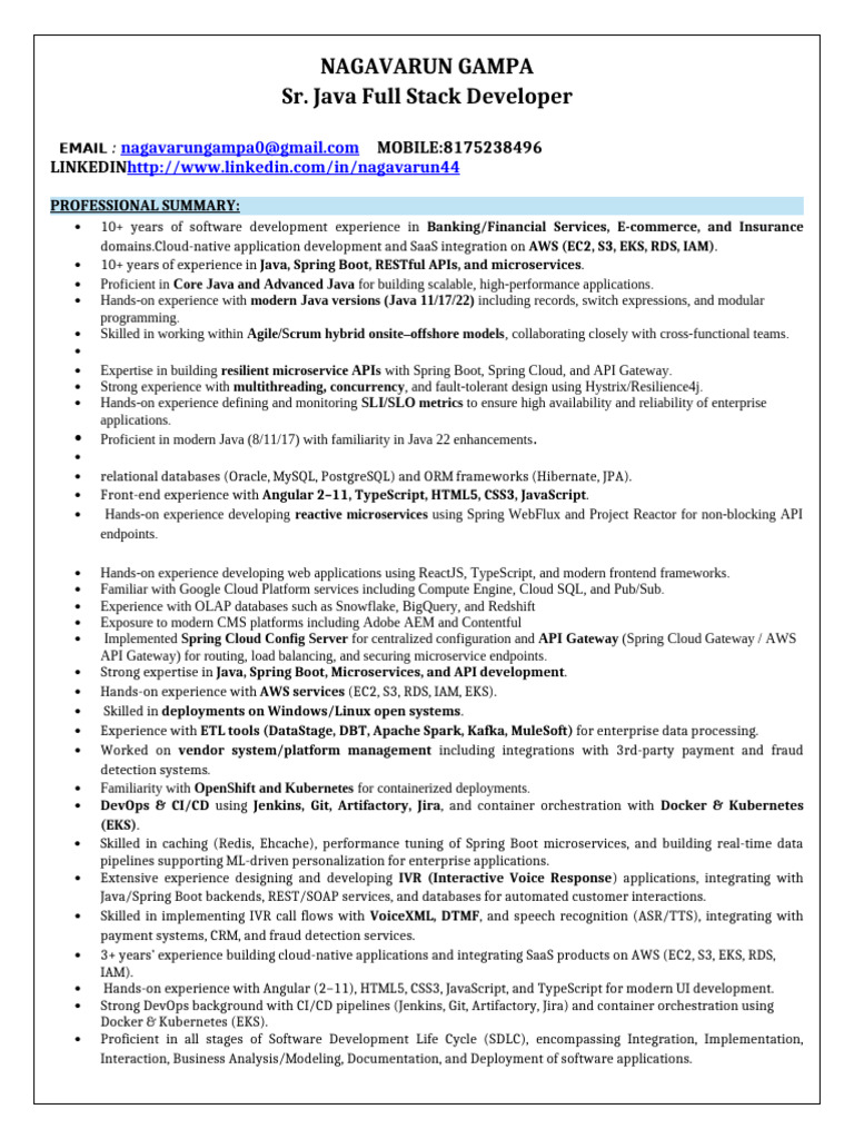 Nagavarun G SR - Java Full Stack Developer (1) KA | PDF | Spring ...