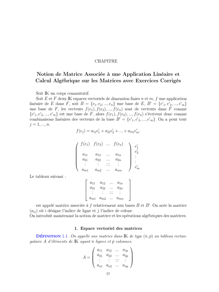 Matrices et Applications Linéaires | PDF | Base (algèbre linéaire ...
