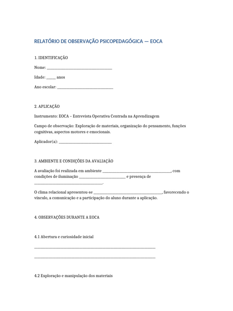 Modelo EOCA Editavel | PDF | Conceitos psicológicos | Ciências ...