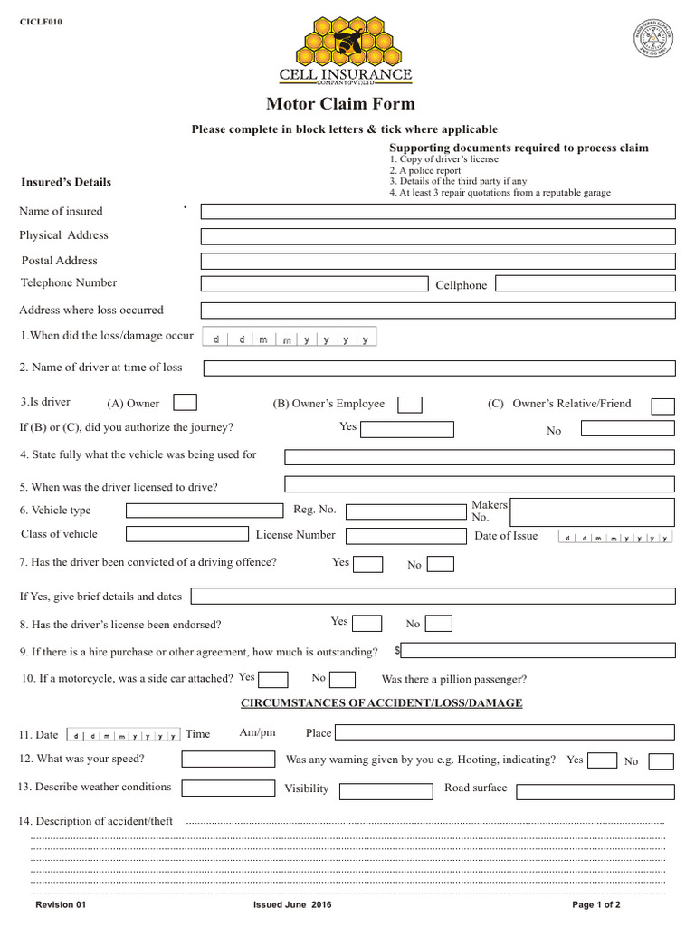 Motor Claim Form Instructions | PDF | Driver's License | Vehicles