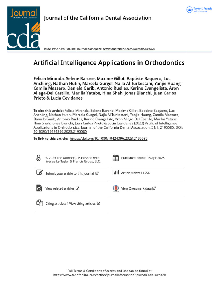 Artificial Intelligence Applications in Orthodontics | PDF | Artificial ...