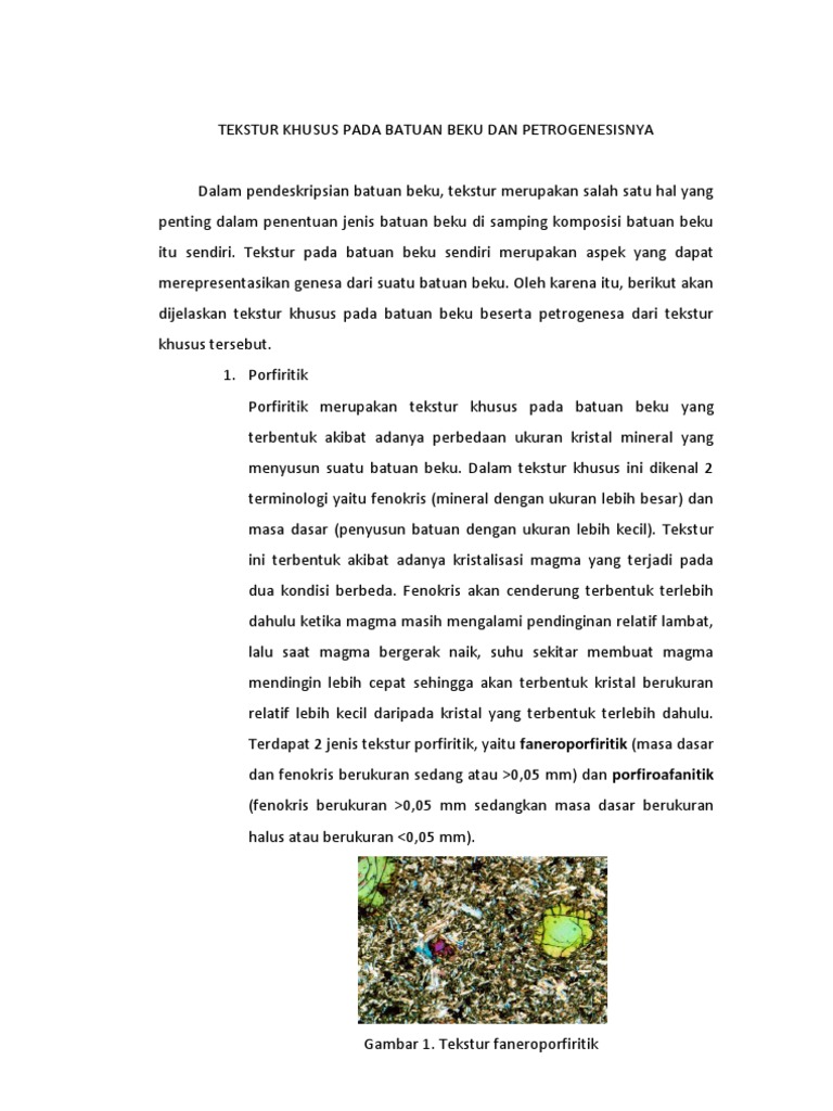 Tekstur Khusus Pada Batuan Beku Dan Petrogenesanya | PDF