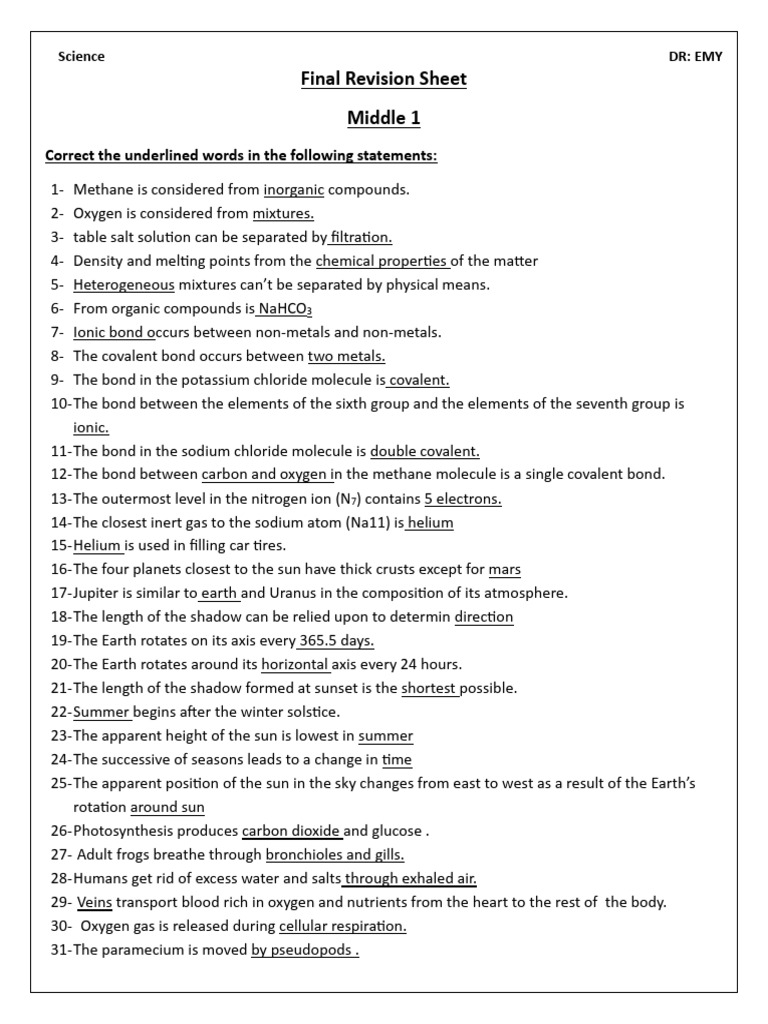 Science Revision: Key Concepts and Corrections | PDF | Chemical Bond ...