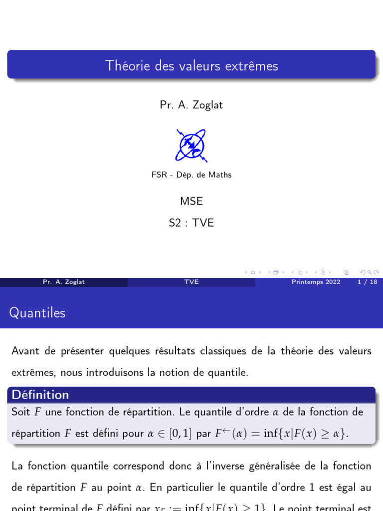 Théorie des valeurs extrêmes et quantiles | PDF | Value at risk ...