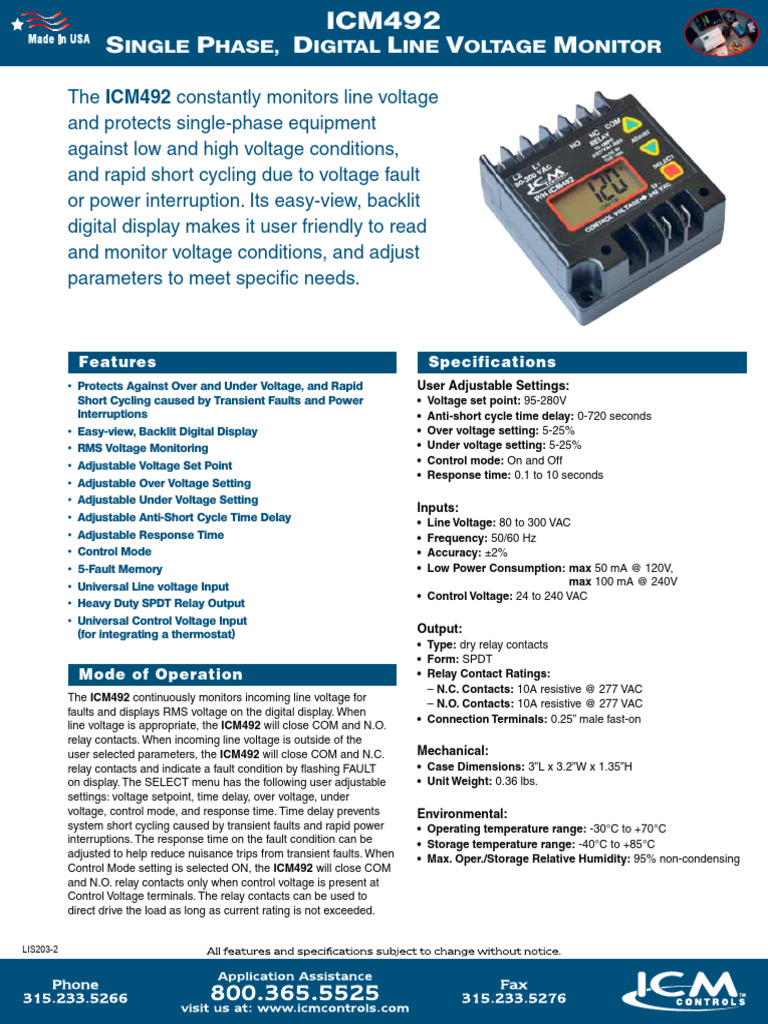 Digital Line Voltage Monitor ICM492 | PDF | Mains Electricity | Relay
