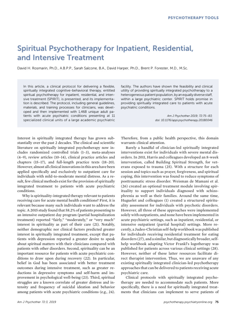 Spiritual Psychotherapy for Acute Care | PDF | Mental Disorder | Psychiatry