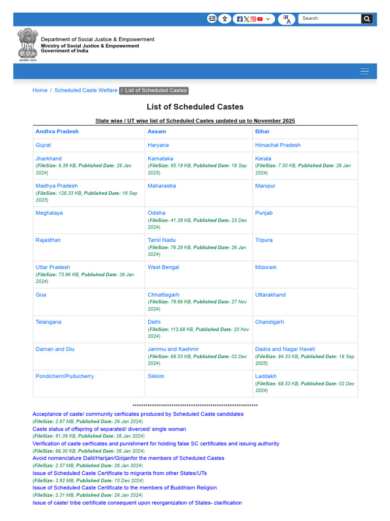 State-wise Scheduled Castes List | PDF | South Asia | Dalit