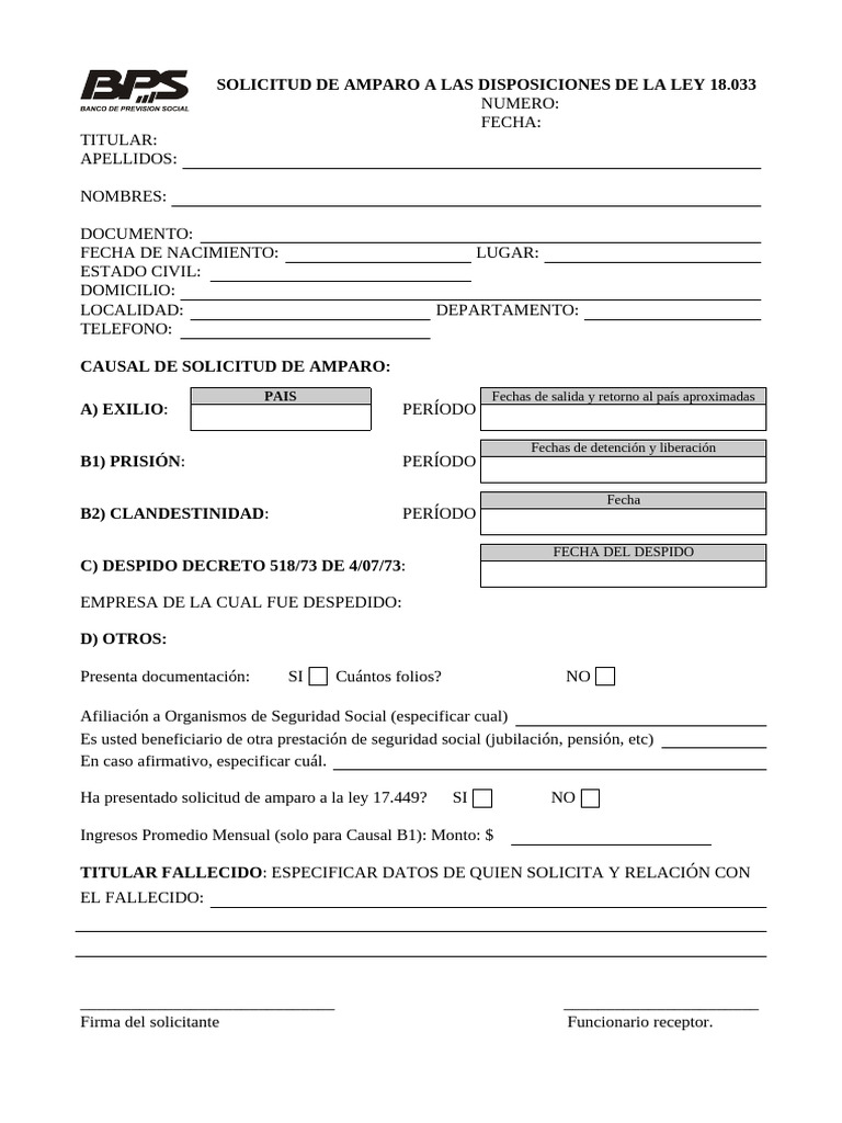 030 298 Formulario de Solicitud de Amparo Ley 18033 | PDF | Jubilación