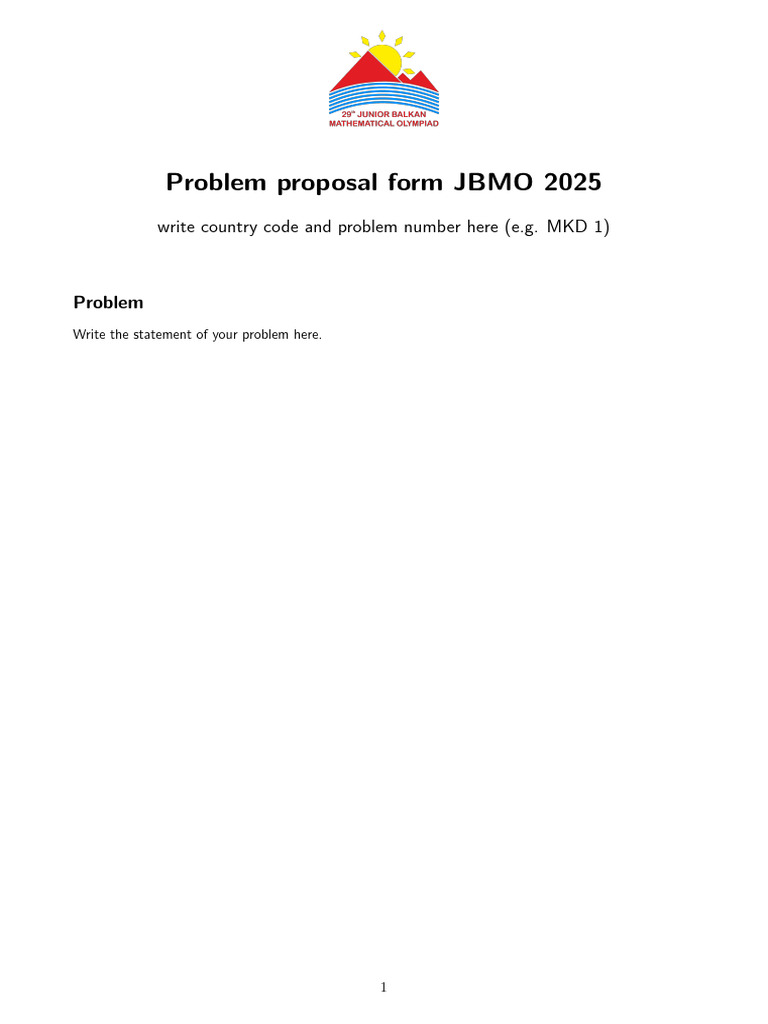 JBMO 2025 Problem Proposal Form | PDF