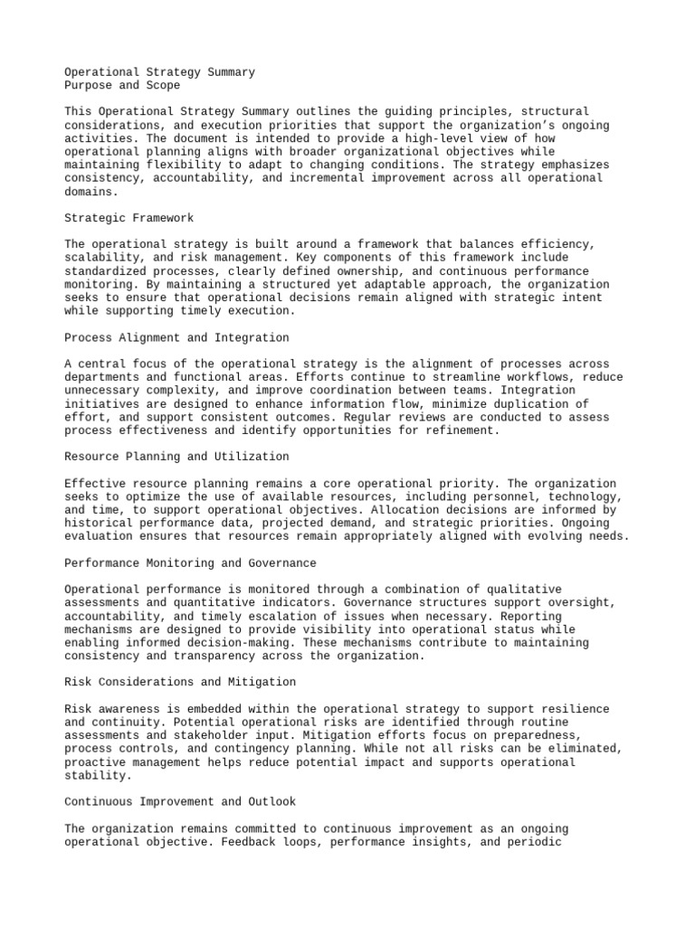 Operational Strategy Summary | PDF | Strategic Management | Governance