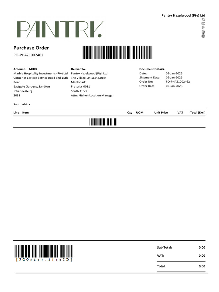 Pantry Hazelwood Purchase Order Details | PDF