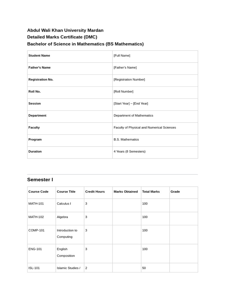 BS Mathematics DMC - AWKUM | PDF | Mathematical Analysis | Mathematics