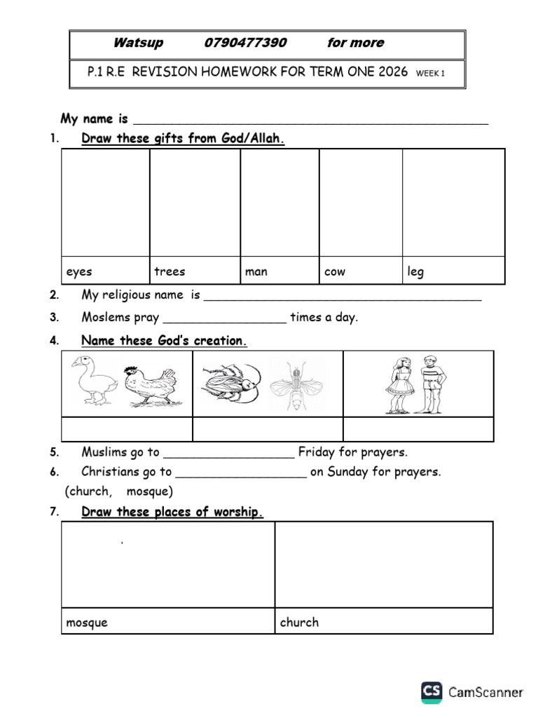 P1 Religious Education Revision Homework | PDF | Prayer | Mosque