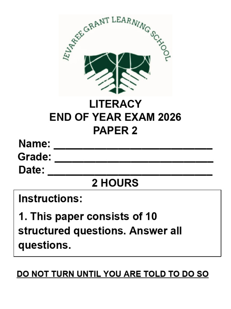 Literacy End of Year Exam Paper 2 2026 | PDF | Lexicology | Linguistics