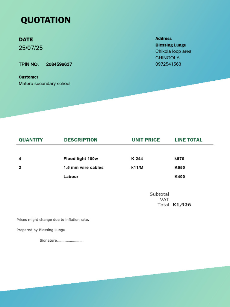 Quotation for Flood Lights and Wiring | PDF