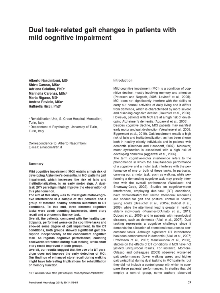 Gait and Cognitive Interference in MCI | PDF | Dementia | Memory
