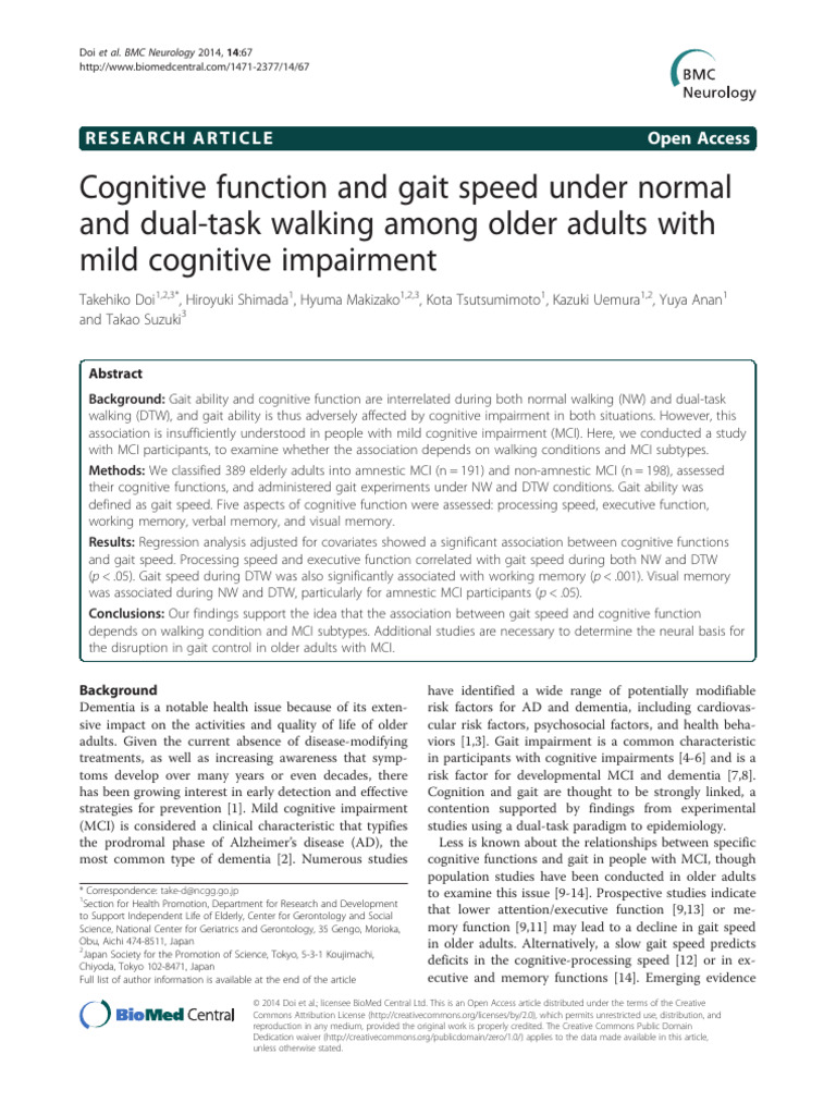 2014 - Cognitive Function and Gait Speed Under Normal and Dual-task ...