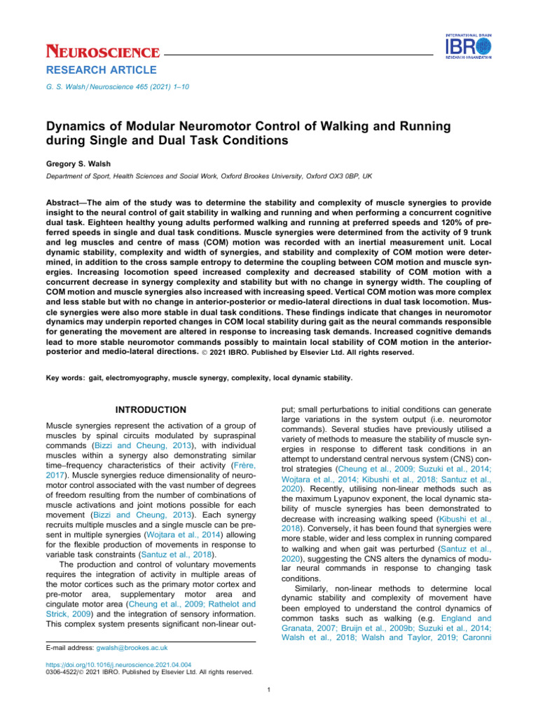 Neuromotor Control in Gait Dynamics | PDF | Walking | Motor Control