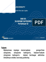 Bab Xii Silogisme Kategoris Pertemuan 12: Matakuliah: L0022 - Filsafat Ilmu Dan Logika Tahun: 2007