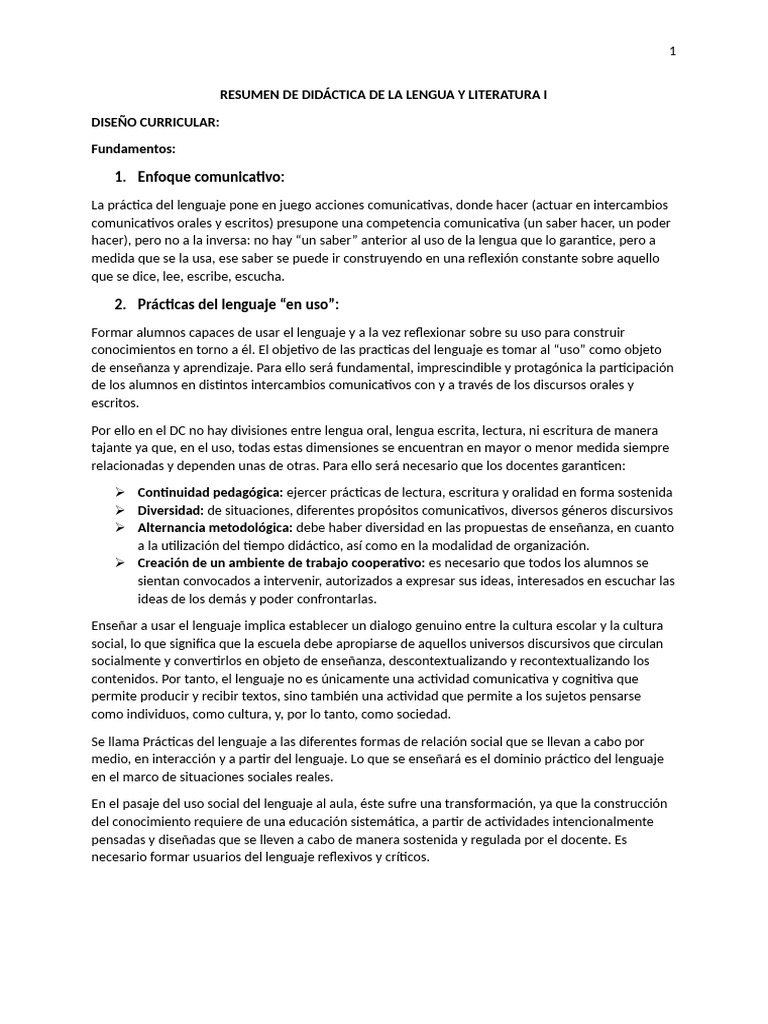 Didáctica de Lengua y Literatura I | PDF | Plan de estudios | Enseñando