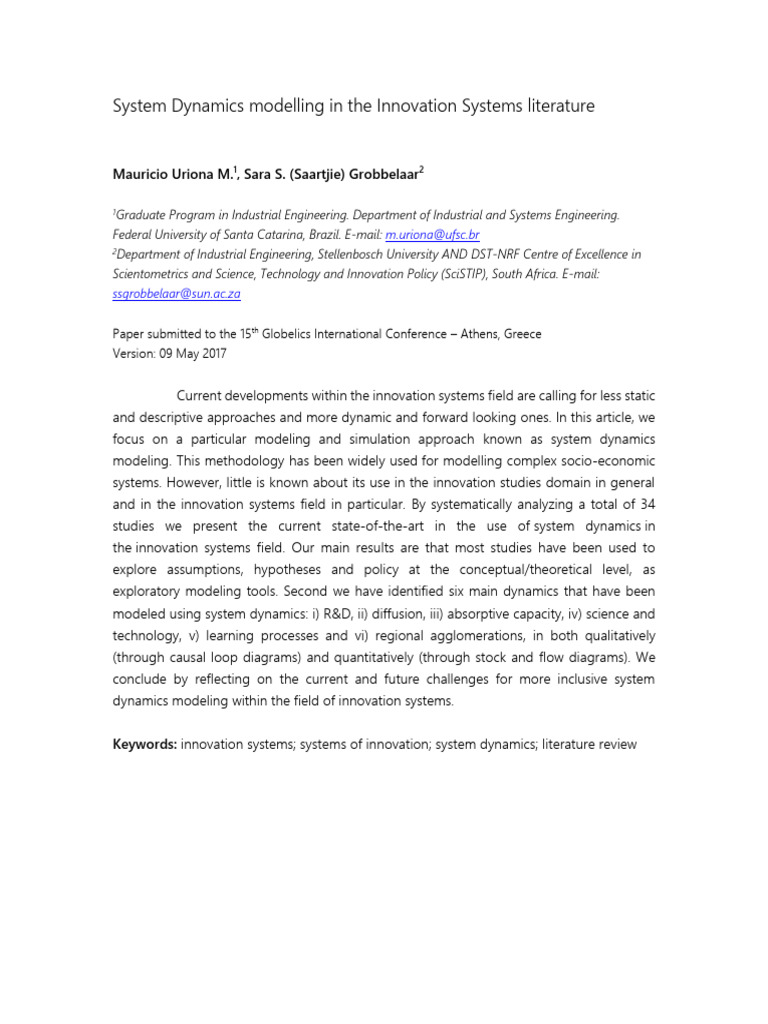 System Dynamics in Innovation Systems | PDF | System | Innovation