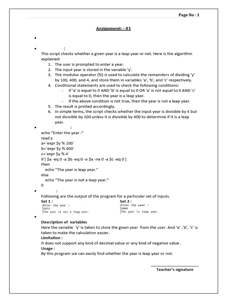 Shell Script to Check Leap Year | PDF