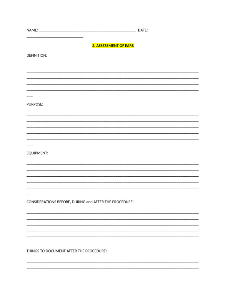 Ear Assessment Procedure Guide | PDF | Ear | Senses