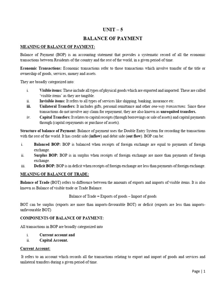 Unit 5- Balance of Payments Revised | PDF | Exchange Rate | Balance Of ...