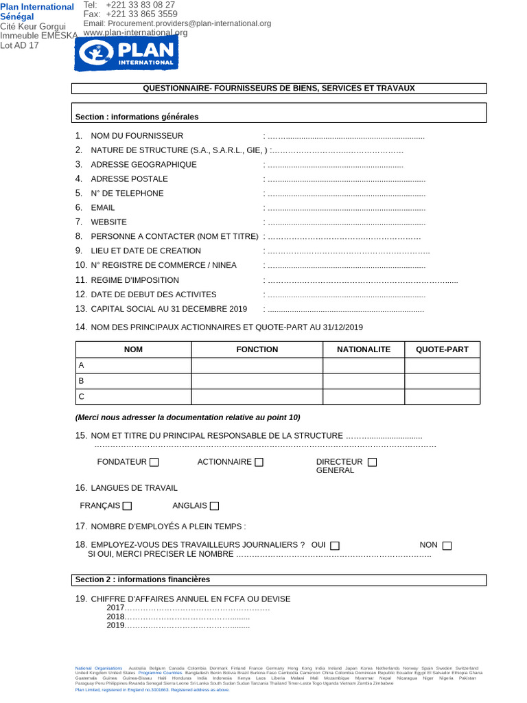 Sen-Questionnaire Pre Qualification | PDF