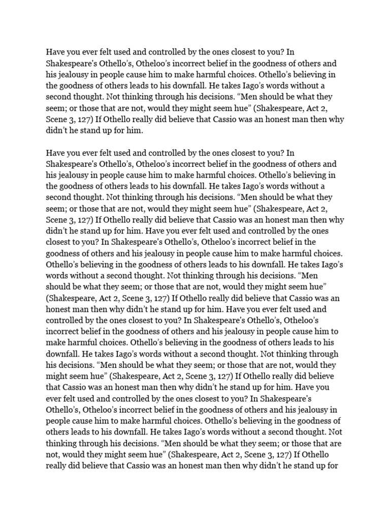 Othello's Downfall: Trust and Jealousy | PDF | Iago | Othello