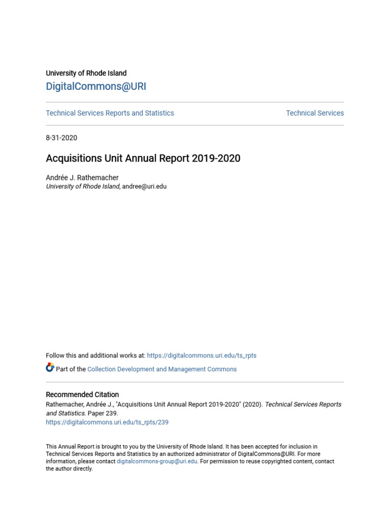 URI Acquisitions Unit Annual Report 2020 | PDF