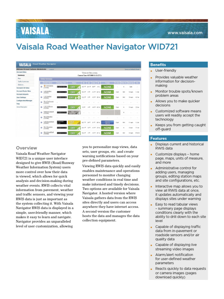 Vaisala Road Weather Navigator WID721 | PDF | Usability | World Wide Web