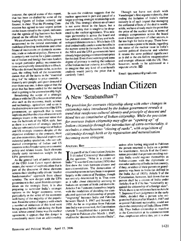 India's Nuclear Deal and Citizenship Issues | PDF | Citizenship ...