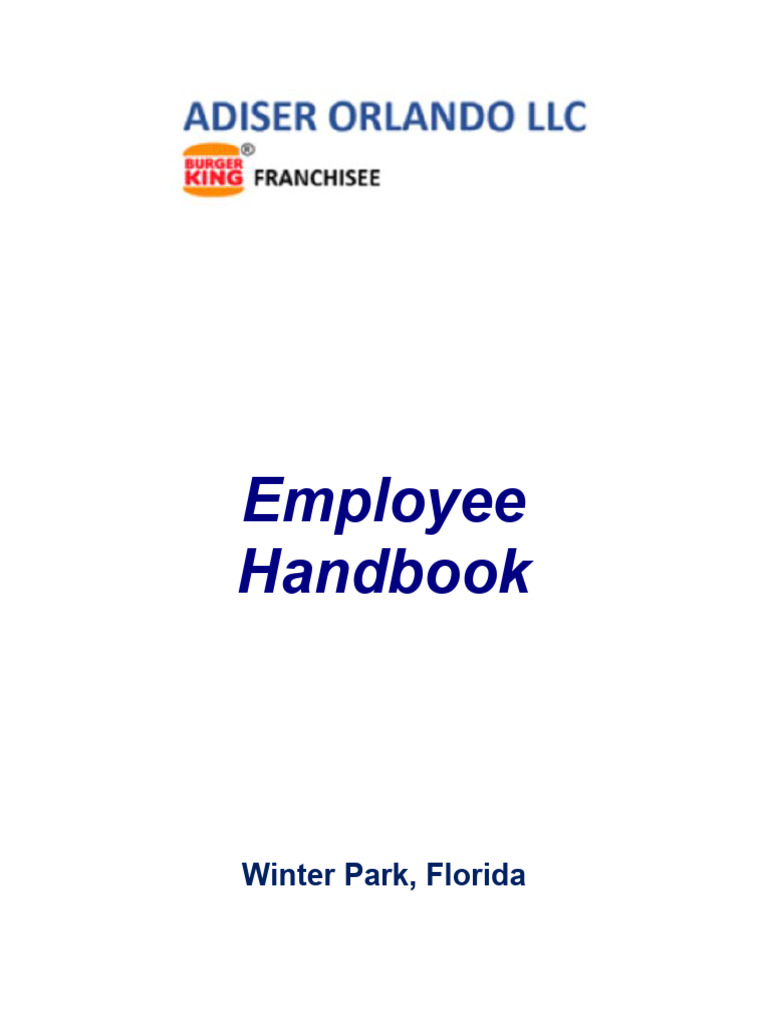 Employee Handbook for Adiser Orlando LLC | PDF | Overtime | Harassment