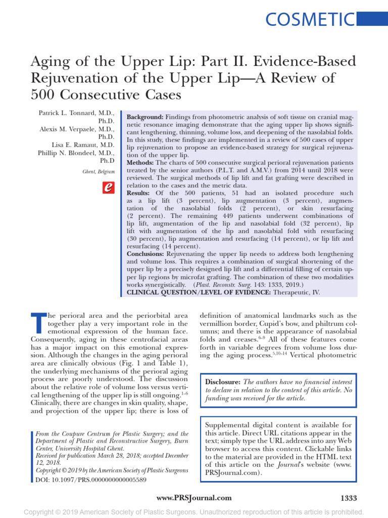 Rejuvenescimento Labio Superior Tonnard2019 PDF | PDF | Clinical ...