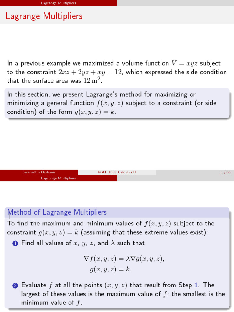 Lagrange Multipliers Explained | PDF | Integral | Interval (Mathematics)