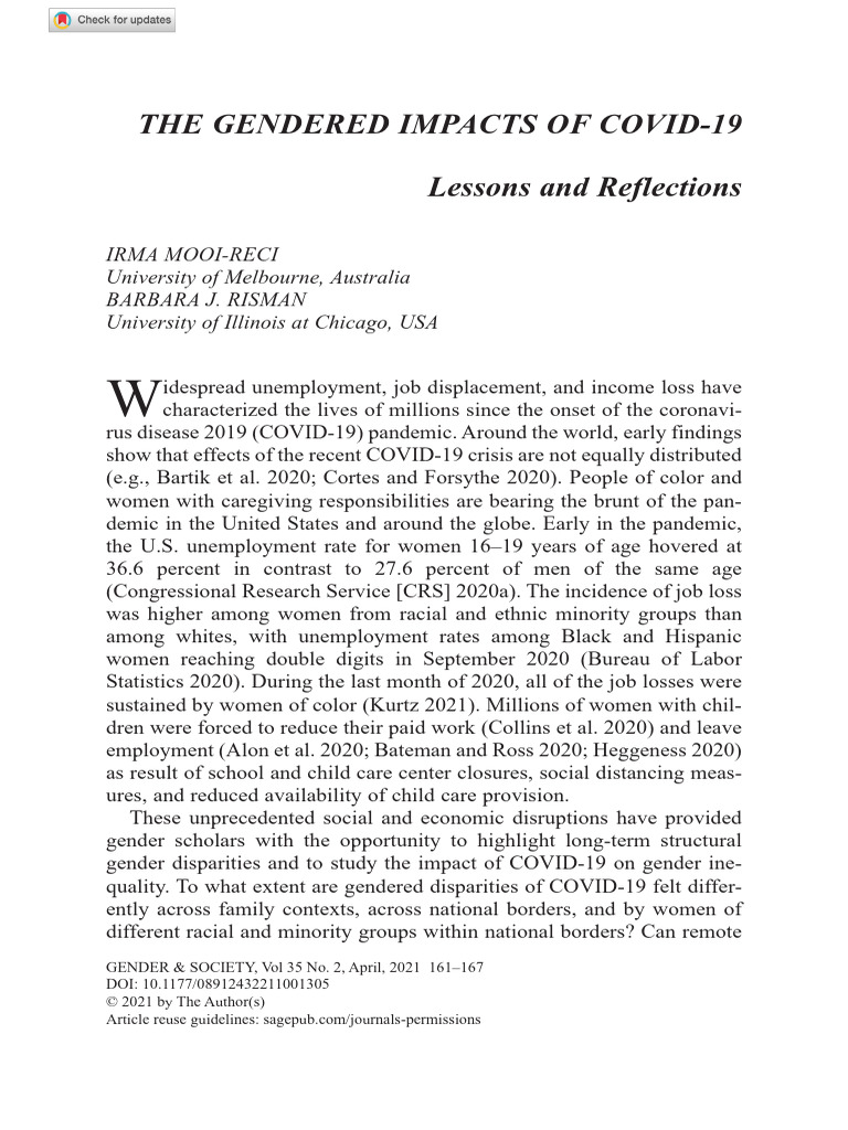 Gendered Impacts of COVID-19 Analysis | PDF | Gender Inequality ...