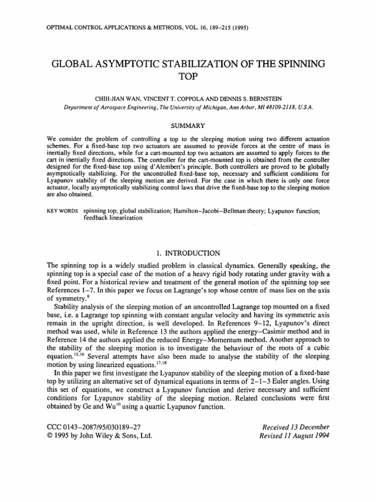 Global Stabilization of Spinning Top | PDF | Rotation | Eigenvalues And ...