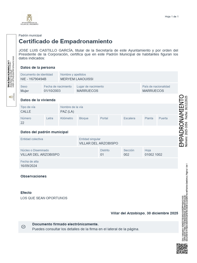 Certificado de Empadronamiento 2025 | PDF