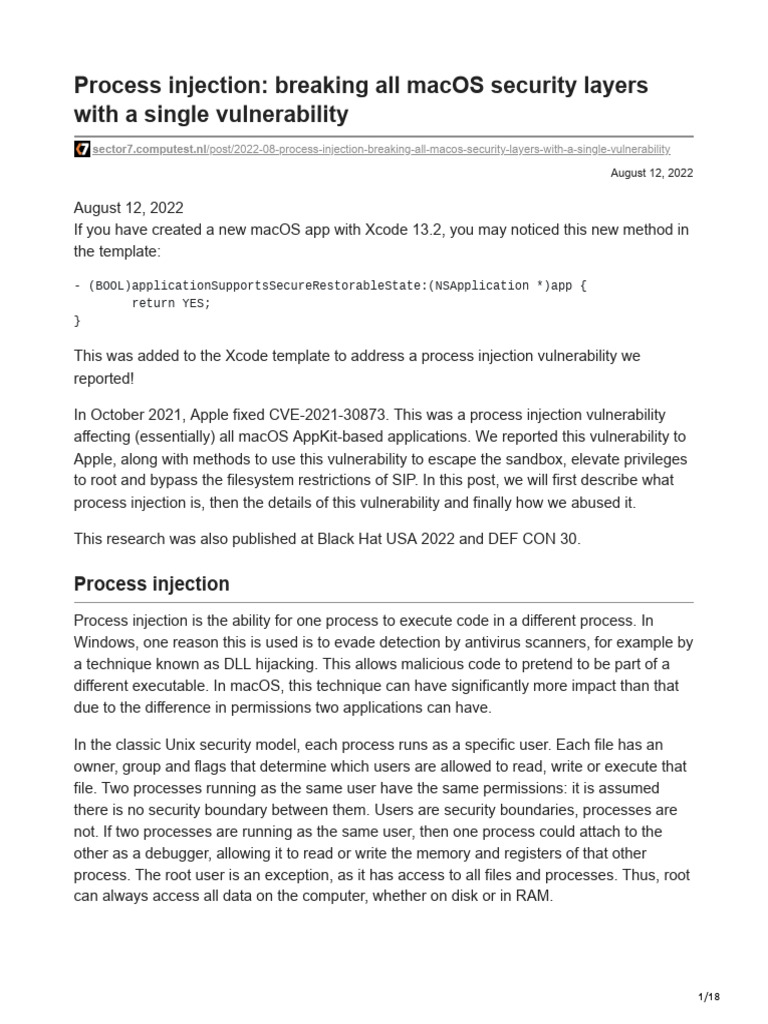 2022-08-12 - Process Injection - Breaking All MacOS Security Layers ...