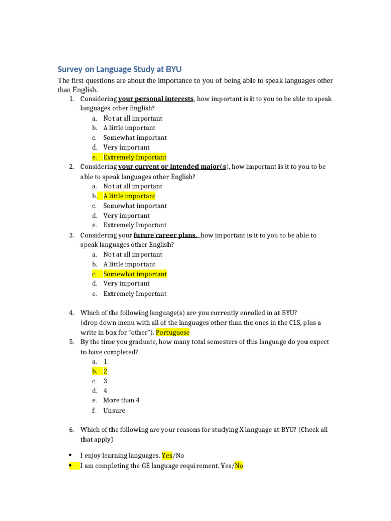BYU Language Study Survey 2 (1) | PDF | Learning