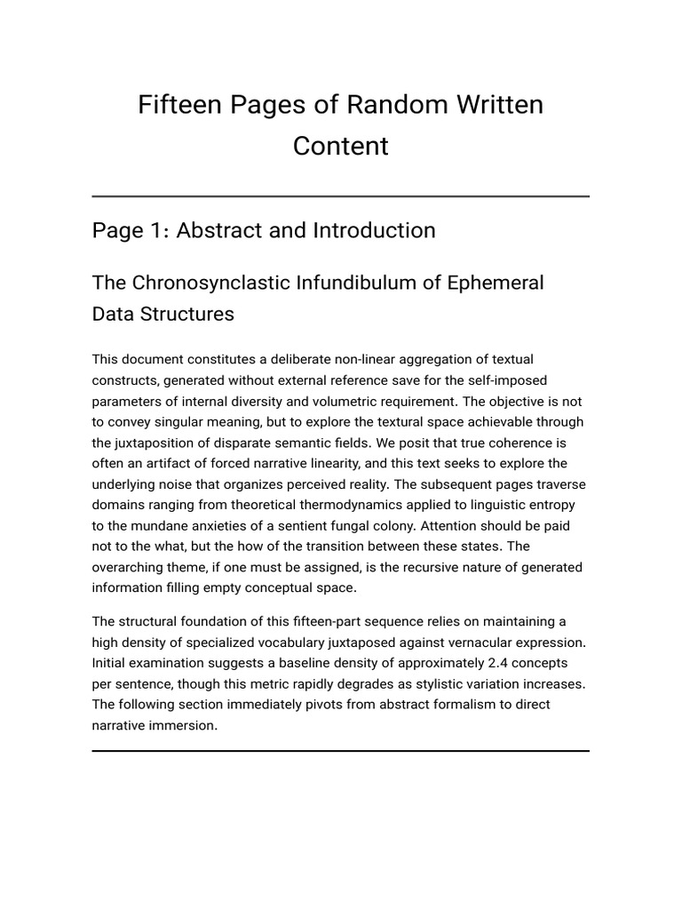 Fifteen Pages of Random Written Content: Page 1: Abstract and ...